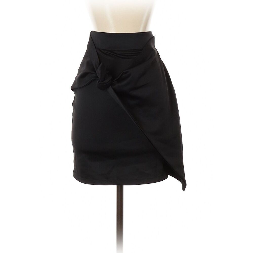 Love Black Double-Knit Mini Skirt with Mock Wrap Overlay-Size S